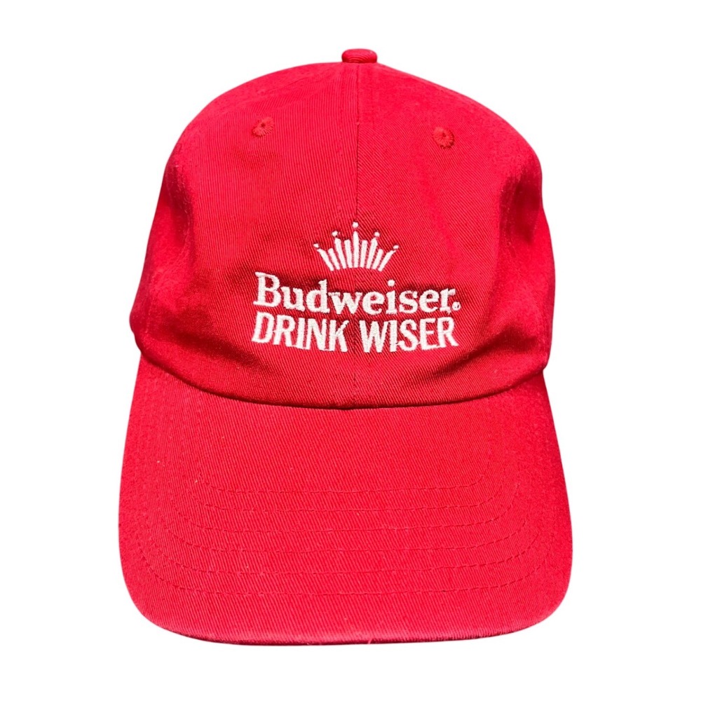 Budweiser Drink Wiser Red Cotton Adjustable Strapback Baseball Cap Hat